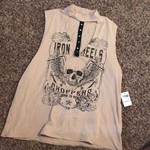 Cut out high neck tank top